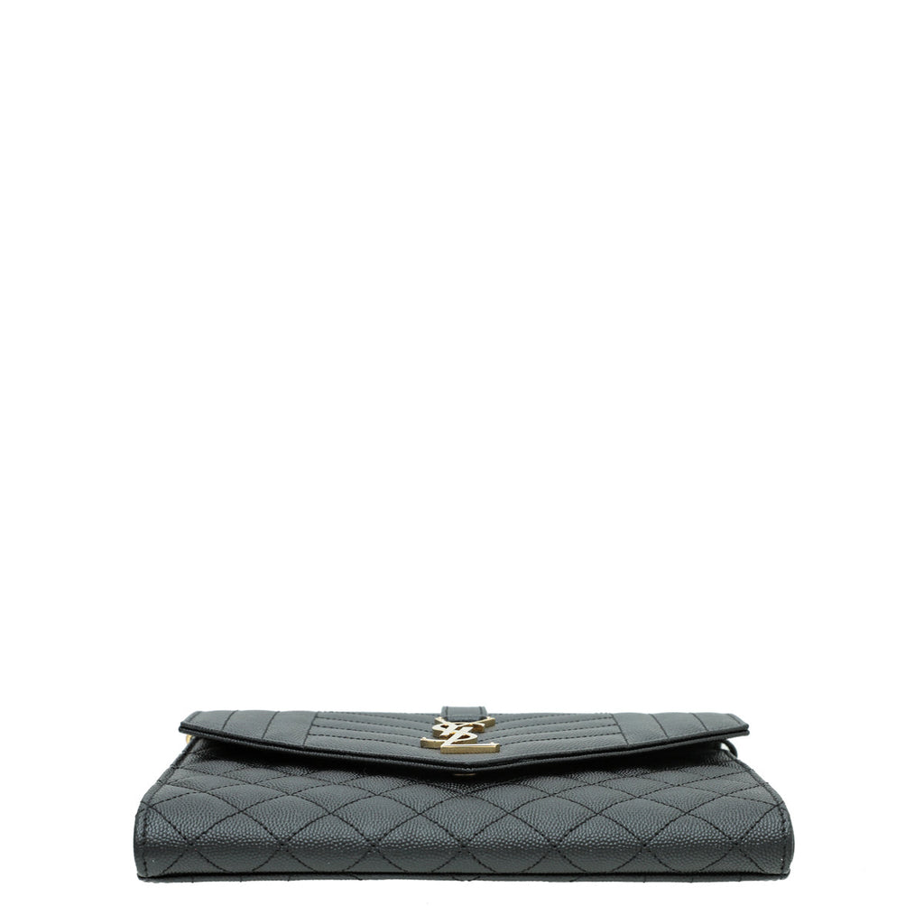YSL Black Monogram Envelope Flap Mix Quilted Pouch