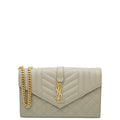 YSL Beige Grain De Poudre Mix Quilt Envelope Chain Wallet