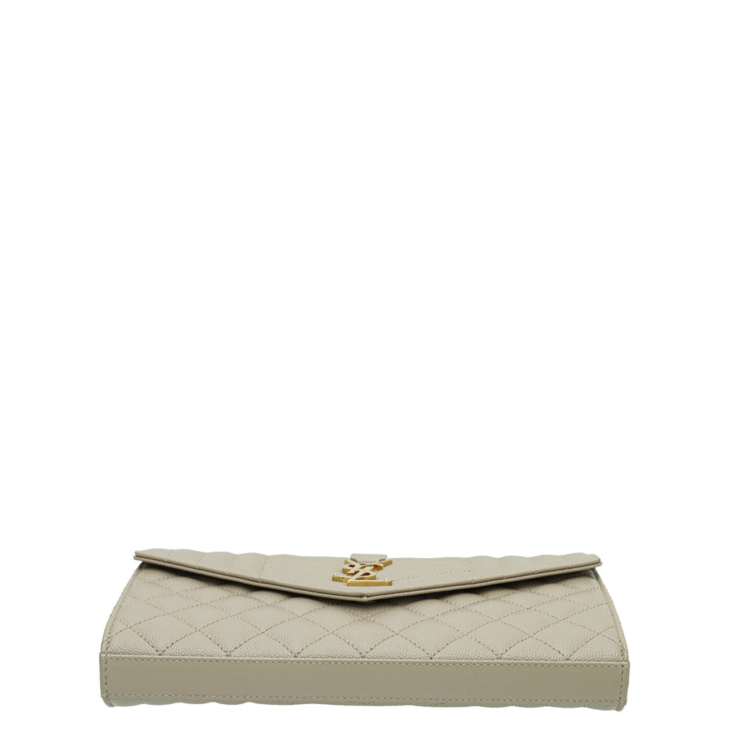 YSL Beige Grain De Poudre Mix Quilt Envelope Chain Wallet