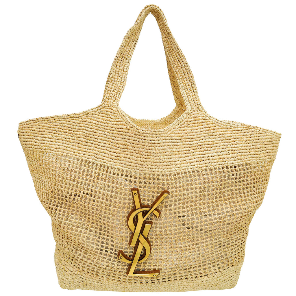 YSL Bicolor Icare Raffia Maxi Shopping Tote Bag