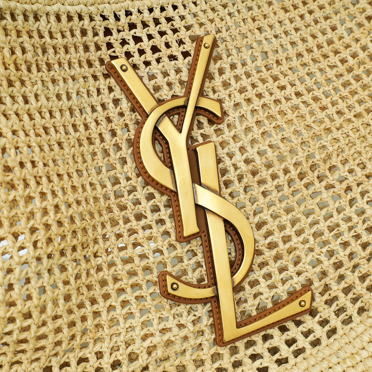 YSL Bicolor Icare Raffia Maxi Shopping Tote Bag