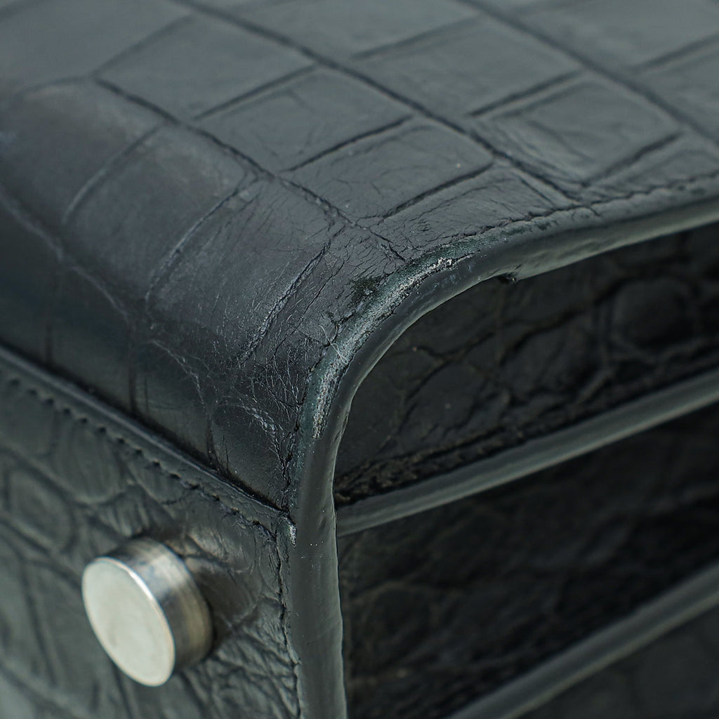 YSL Black Croco Embossed Sac De Jour Nano Bag