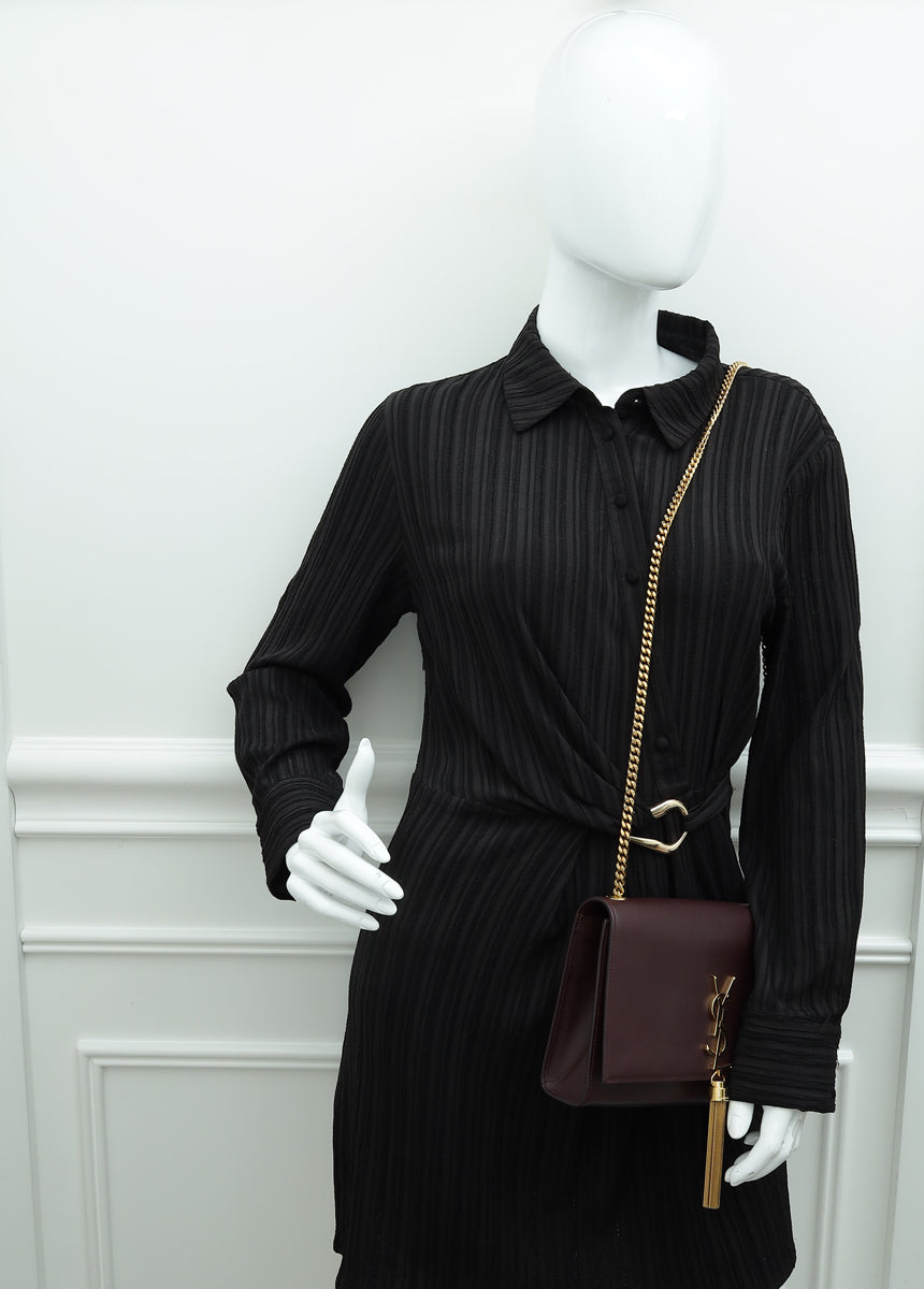 YSL Burgundy Kate Tassel Medium Shoulder Bag