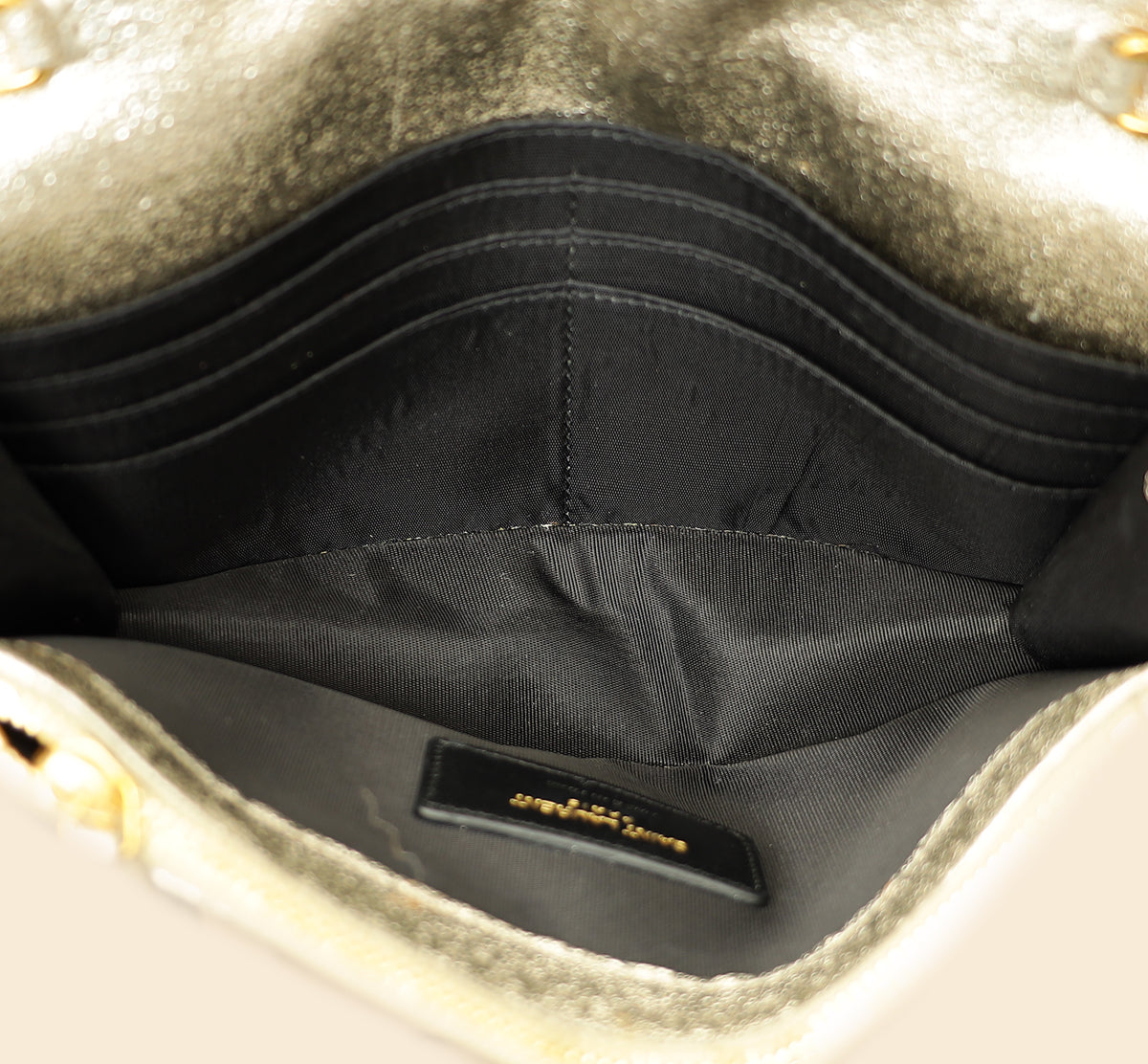 YSL Metallic Gold Monogram Chevron Envelope Chain Wallet