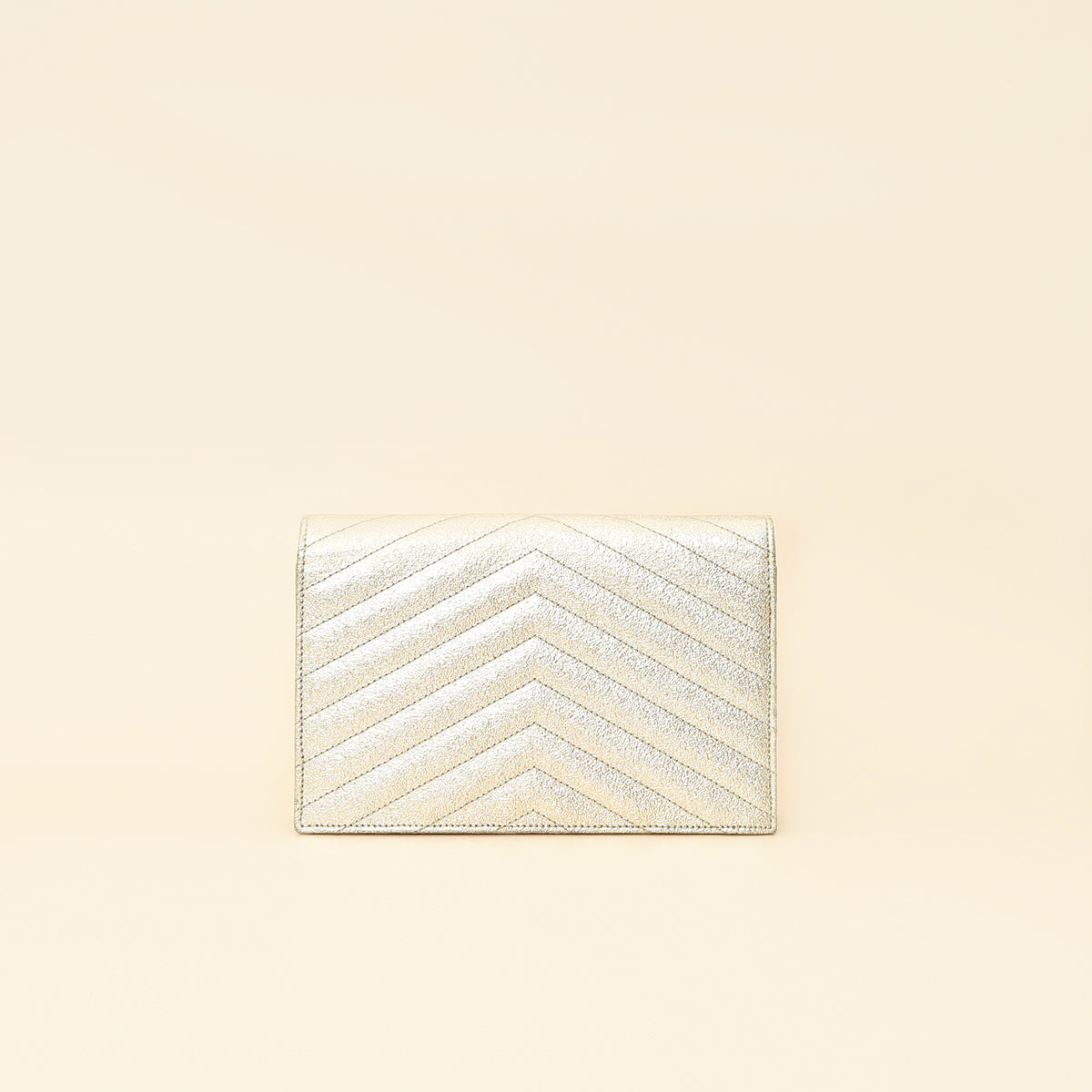 YSL Metallic Gold Monogram Chevron Envelope Chain Wallet