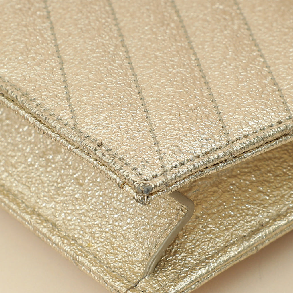 YSL Metallic Gold Monogram Chevron Envelope Chain Wallet