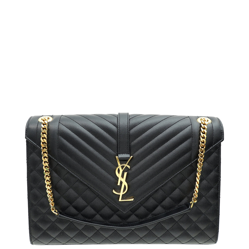 YSL Black Monogram Mix Quilted Envelope Shoulder Large Bag