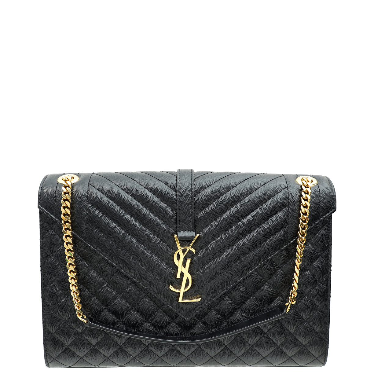 YSL Black Monogram Mix Quilted Envelope Shoulder Large Bag