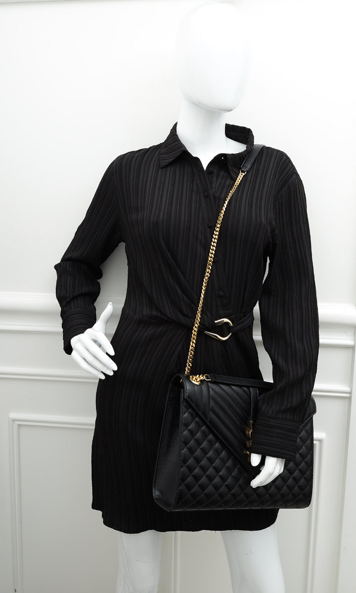 YSL Black Monogram Mix Quilted Envelope Shoulder Large Bag