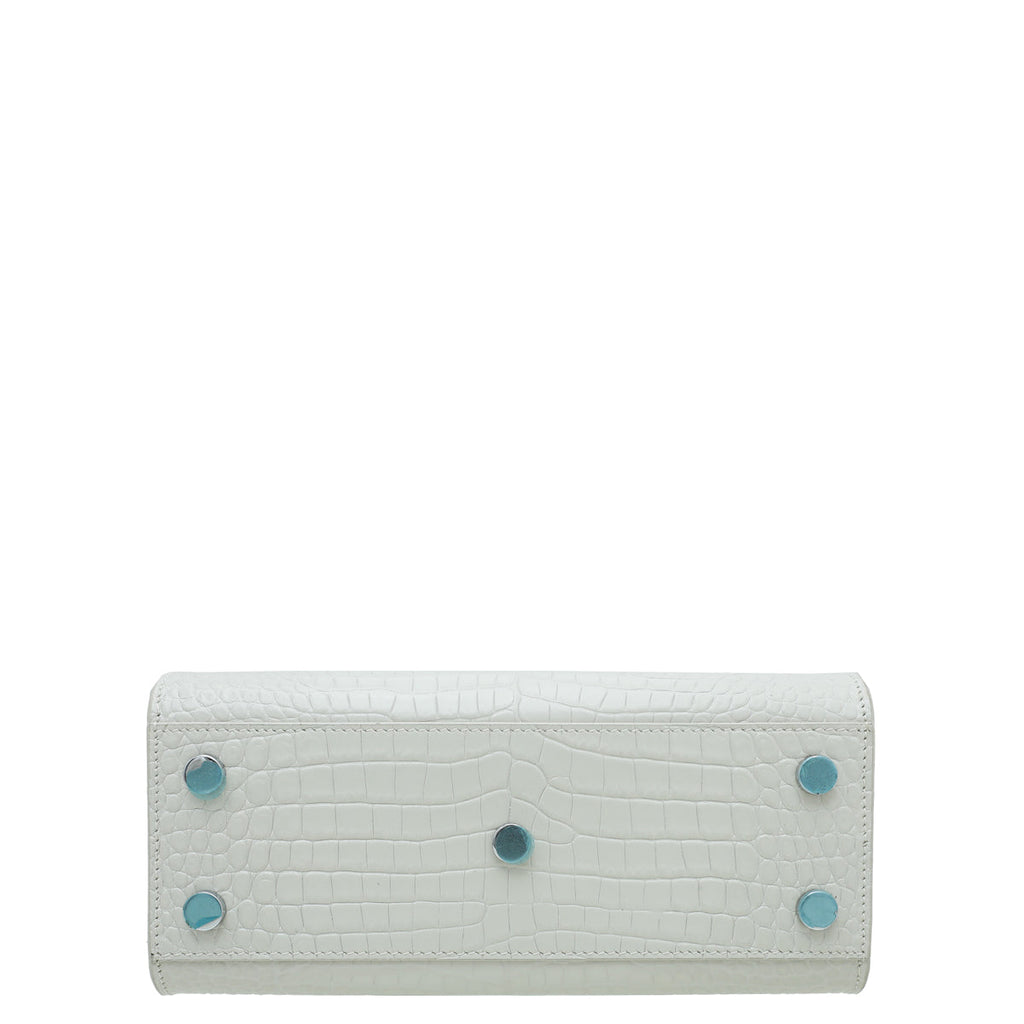 YSL Vintage Blanc Croco Embossed Sac De Jour Nano Bag
