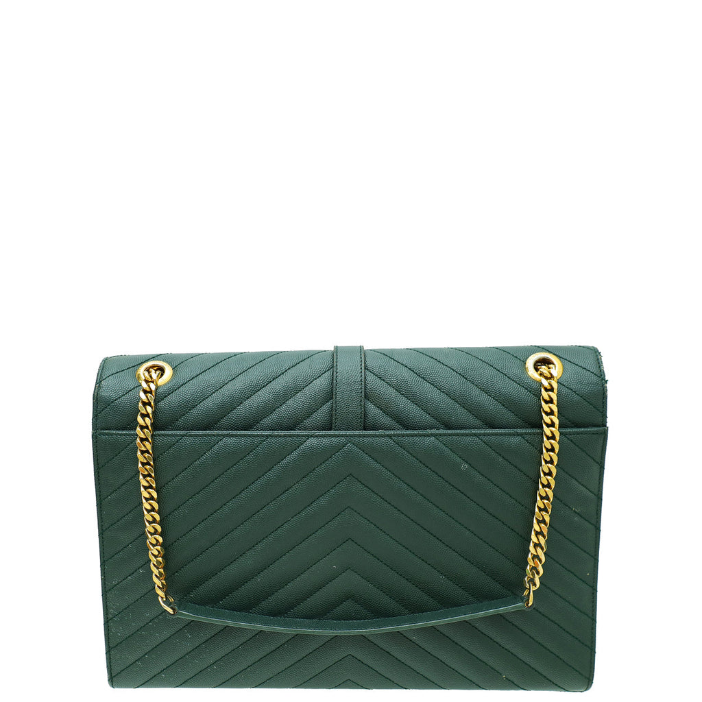 YSL Dark Green Monogram Chevron Satchel Large Bag