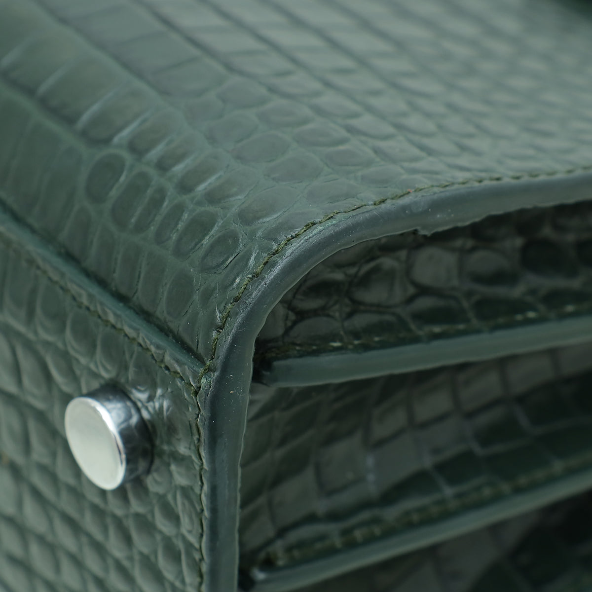 YSL Dark Green Croco Embossed Sac De Jour Nano Bag