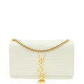 YSL Blanc Vintage Croco Embossed Kate Tassel Medium Bag