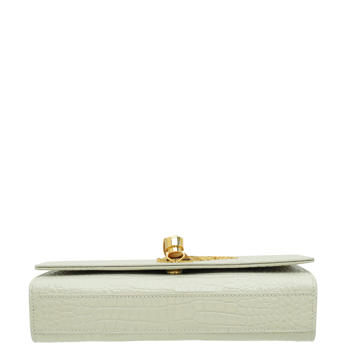 YSL Blanc Vintage Croco Embossed Kate Tassel Medium Bag