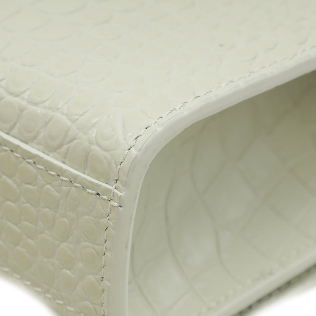 YSL Blanc Vintage Croco Embossed Kate Tassel Medium Bag