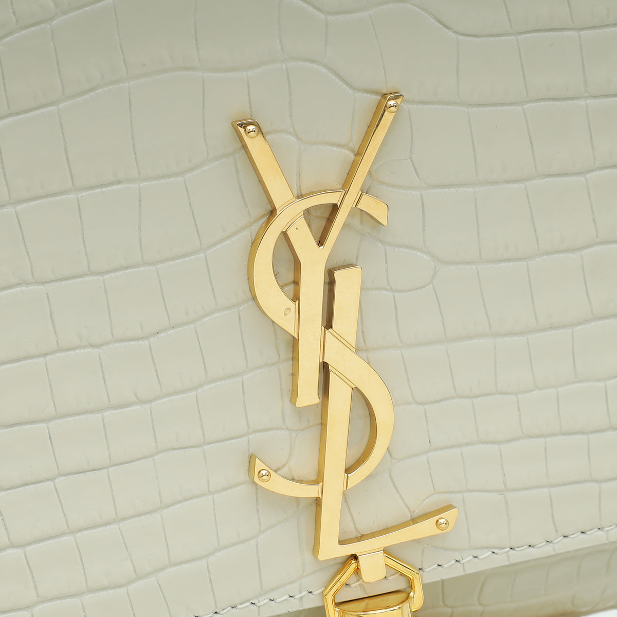 YSL Blanc Vintage Croco Embossed Kate Tassel Medium Bag