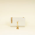 YSL Blanc Vintage Kate Tassel Croc Embossed Medium Shoulder Bag