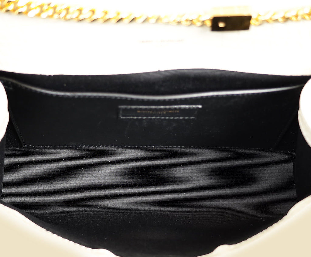 YSL Blanc Vintage Kate Tassel Croc Embossed Medium Shoulder Bag