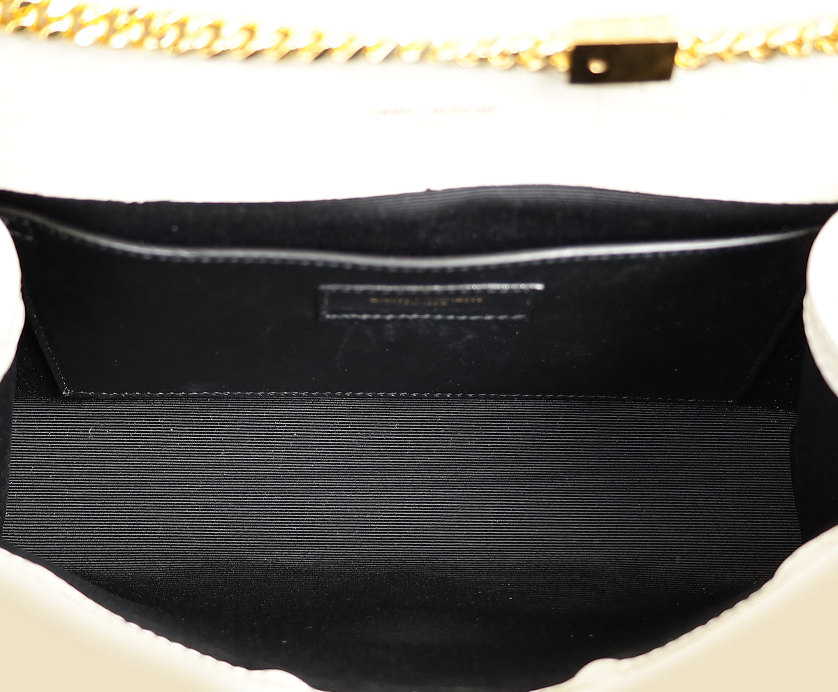 YSL Blanc Vintage Kate Tassel Croc Embossed Medium Shoulder Bag