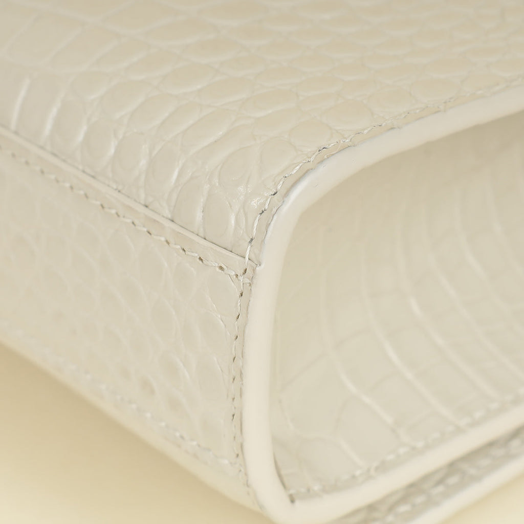YSL Blanc Vintage Kate Tassel Croc Embossed Medium Shoulder Bag