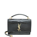 YSL Black Croco Embossed Sunset Chain Wallet