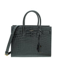 YSL Black Baby Croc Embossed Sac De Jour Bag