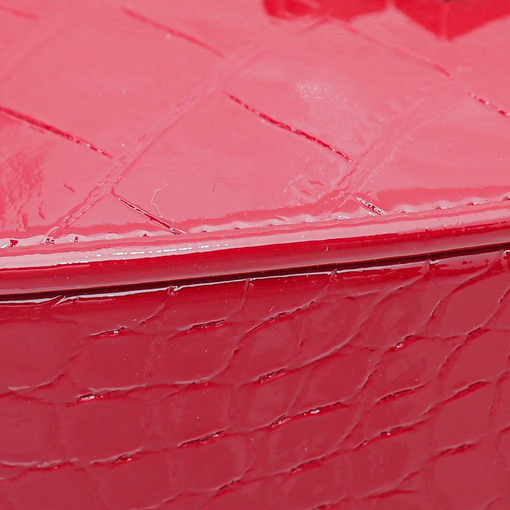 YSL Red Crocodile Embossed Heart Tassel Clutch