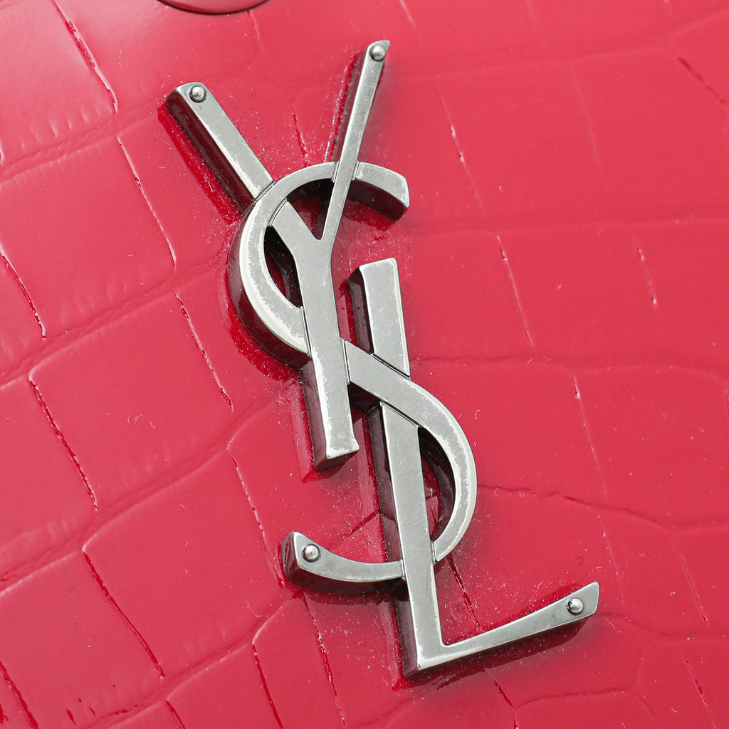 YSL Red Crocodile Embossed Heart Tassel Clutch