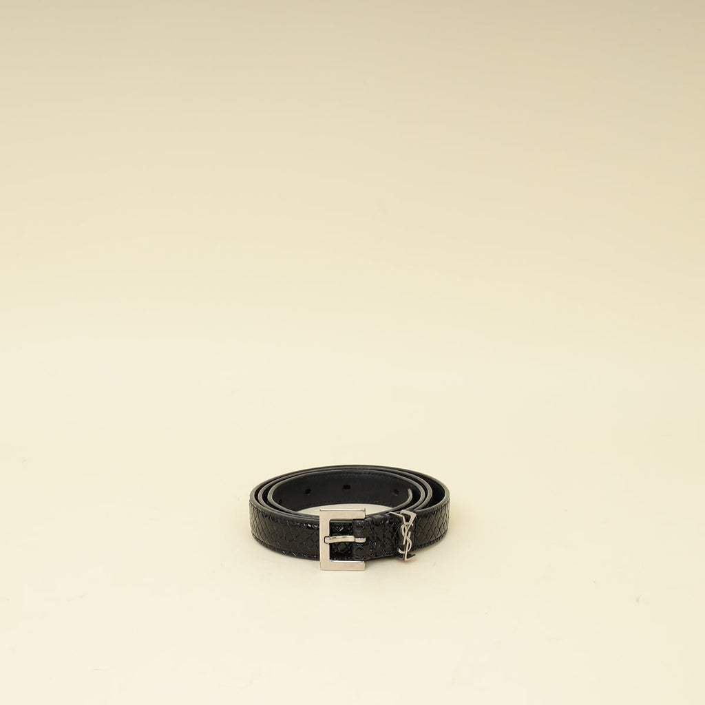 YSL Black Cassandre Thin 20mm Belt w/ Square Buckle