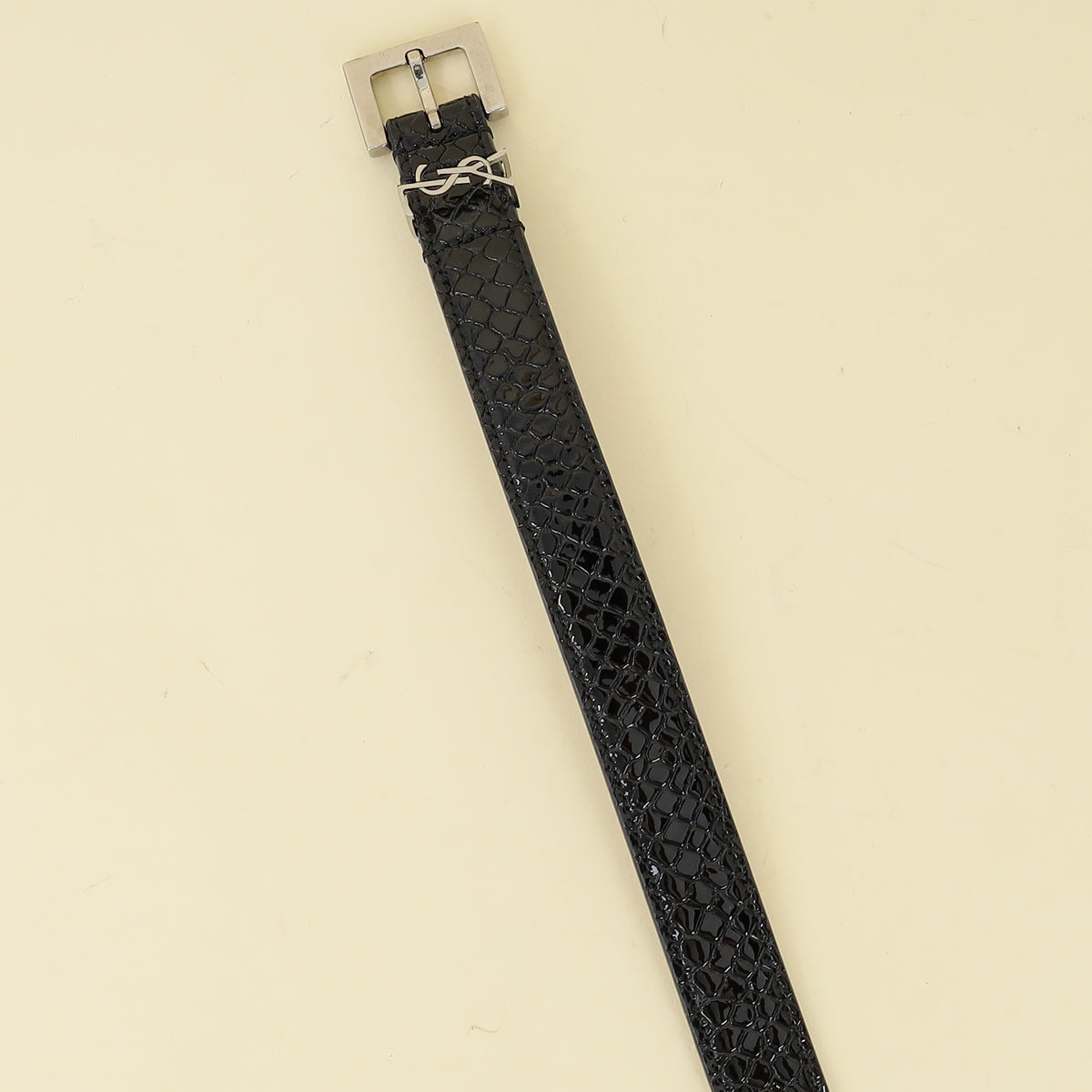 YSL Black Cassandre Thin 20mm Belt w/ Square Buckle