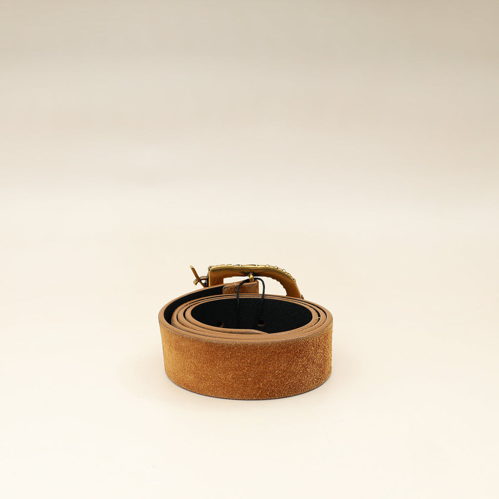 YSL Tan Suede Logo Buckle 30mm Belt
