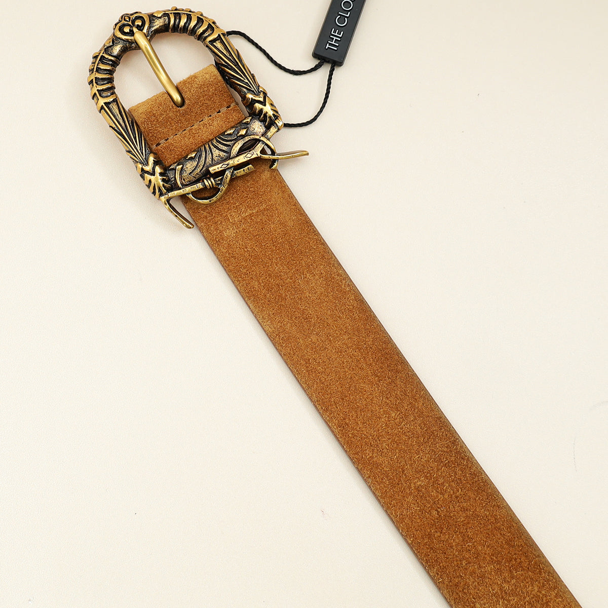 YSL Tan Suede Logo Buckle 30mm Belt
