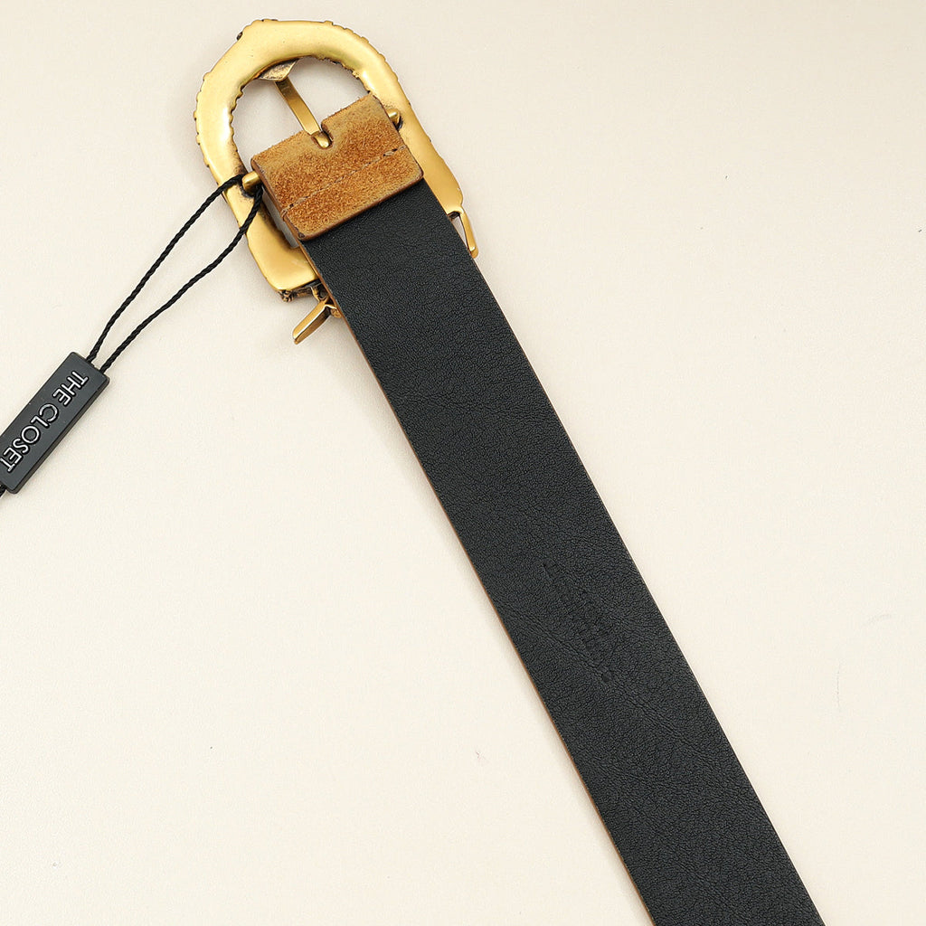YSL Tan Suede Logo Buckle 30mm Belt