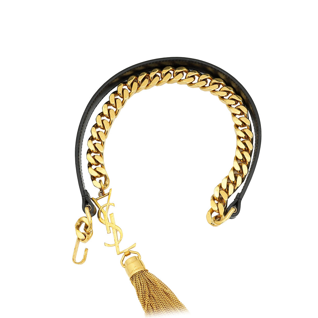YSL Black Monogram Tassel Small Chain Belt