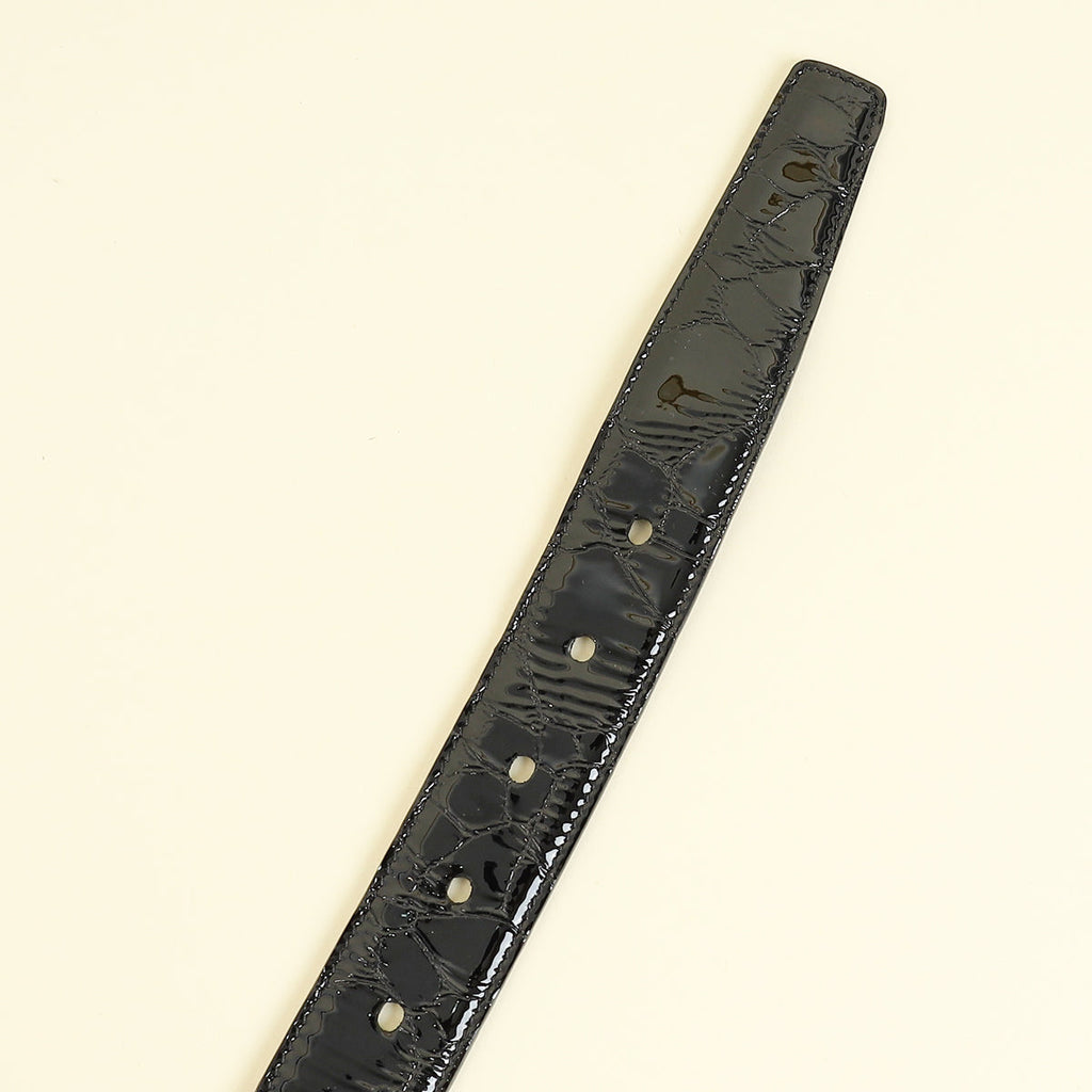 YSL Black Cassandre Buckle Croco Embossed 30mm Belt