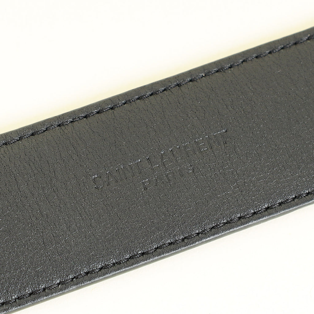 YSL Black Cassandre Buckle Croco Embossed 30mm Belt