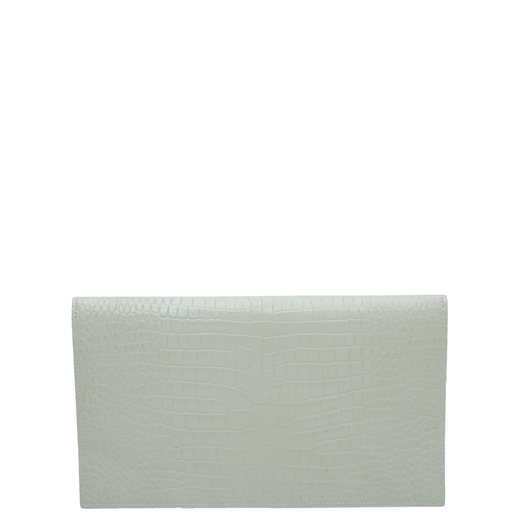 YSL Blanc Vintage Croco Embossed Uptown Pouch