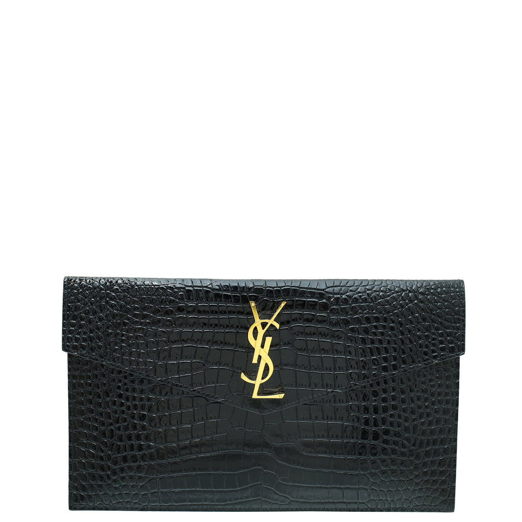 YSL Black Croco Embossed Uptown Pouch