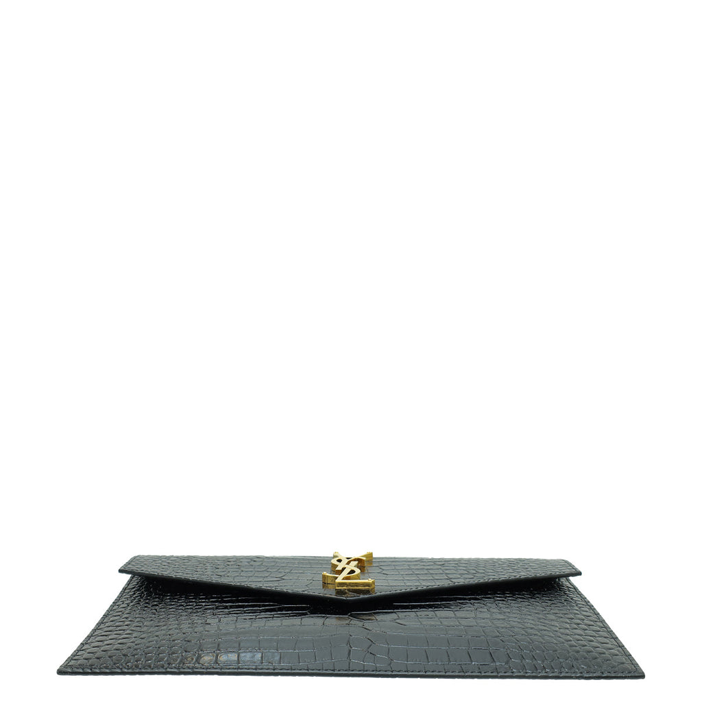 YSL Black Croco Embossed Uptown Pouch