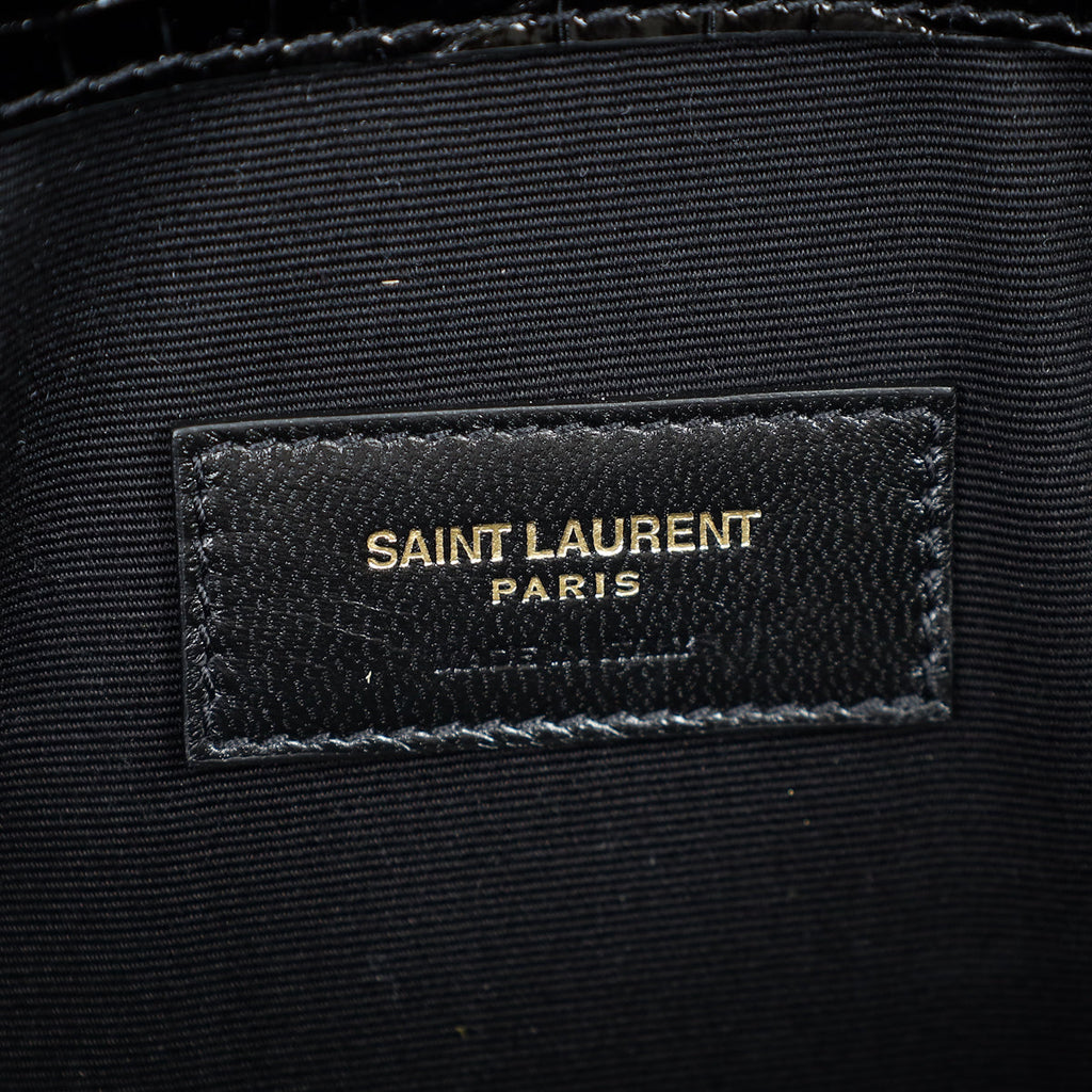 YSL Black Croco Embossed Uptown Clutch