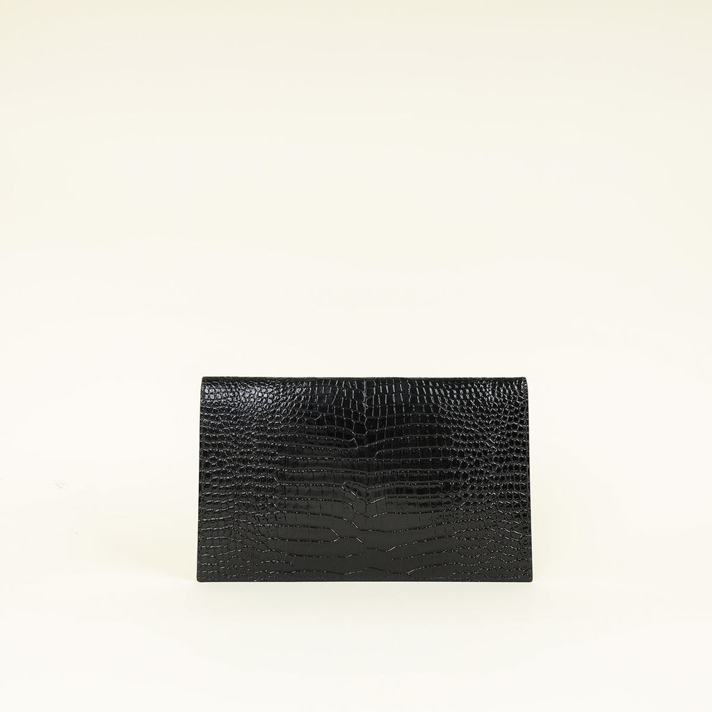 YSL Black Croco Embossed Uptown Clutch