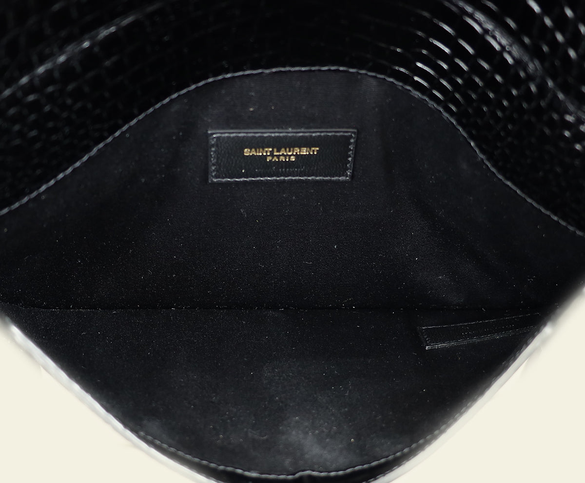 YSL Black Croco Embossed Uptown Clutch