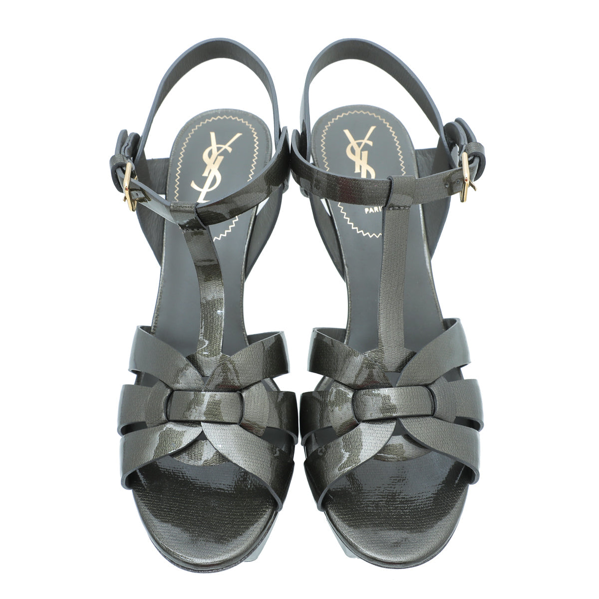 YSL Olive Textured Tribute Mid Heel Sandals 38