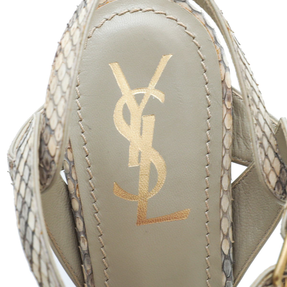 YSL Beige Python Print High Heel Tribute Sandals 38
