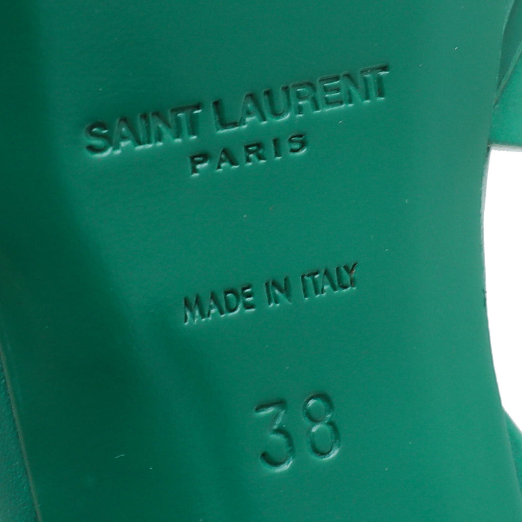 YSL Green Tribute Mid Heel Sandals 38