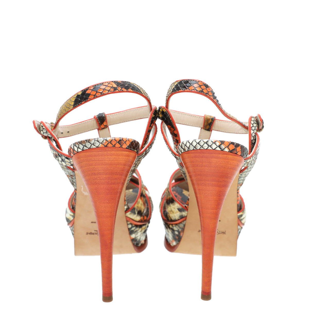 YSL Orange Multicolor Python Print High Heel Tribute Sandals 38