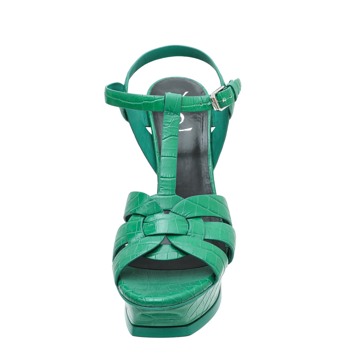 YSL Green Croc Embossed Tribute Sandal 38