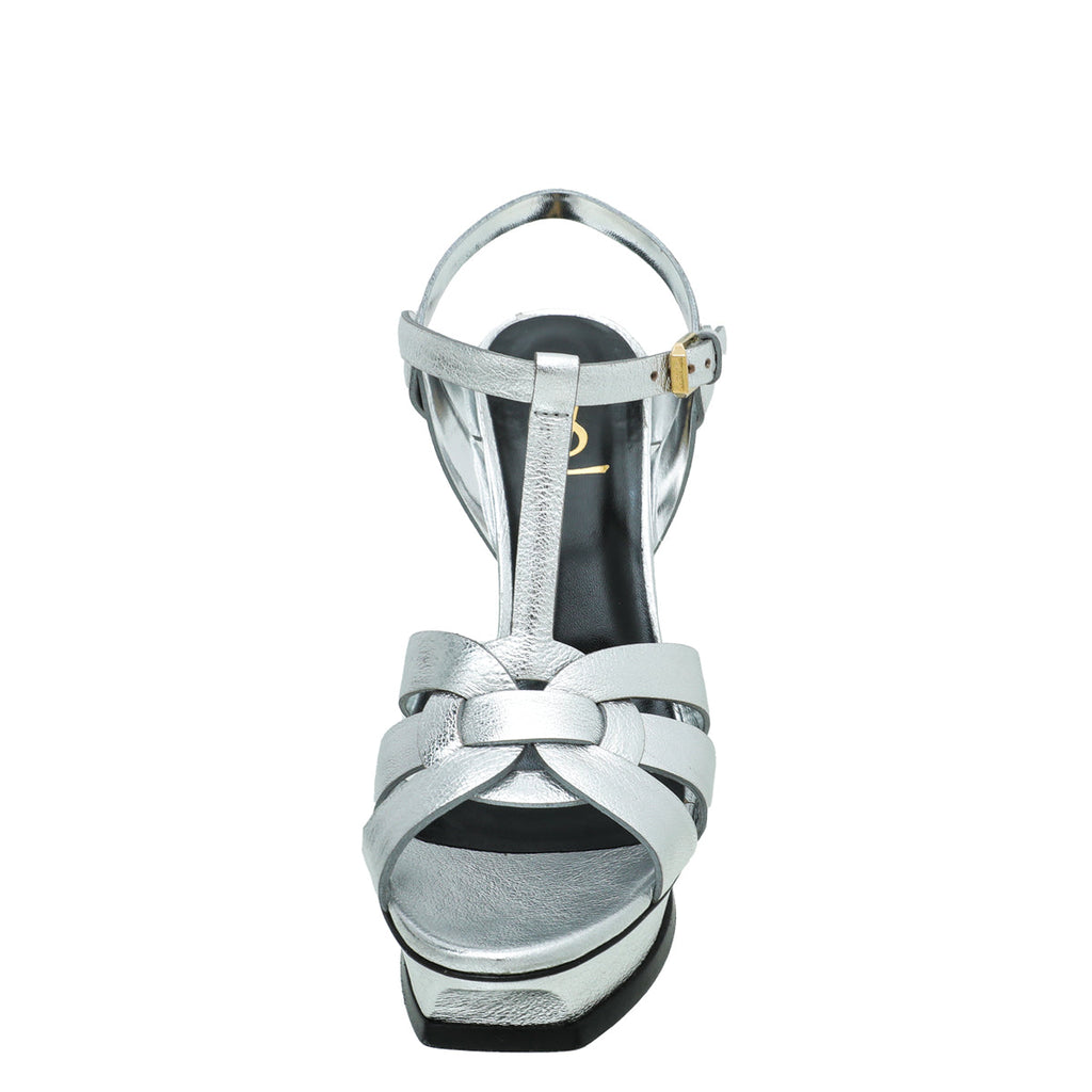 YSL Metallic Silver Tribute Sandal 39.5