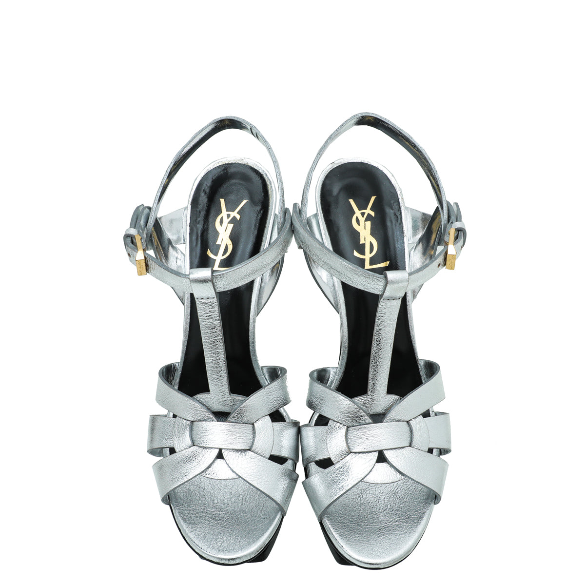 YSL Metallic Silver Tribute Sandal 39.5