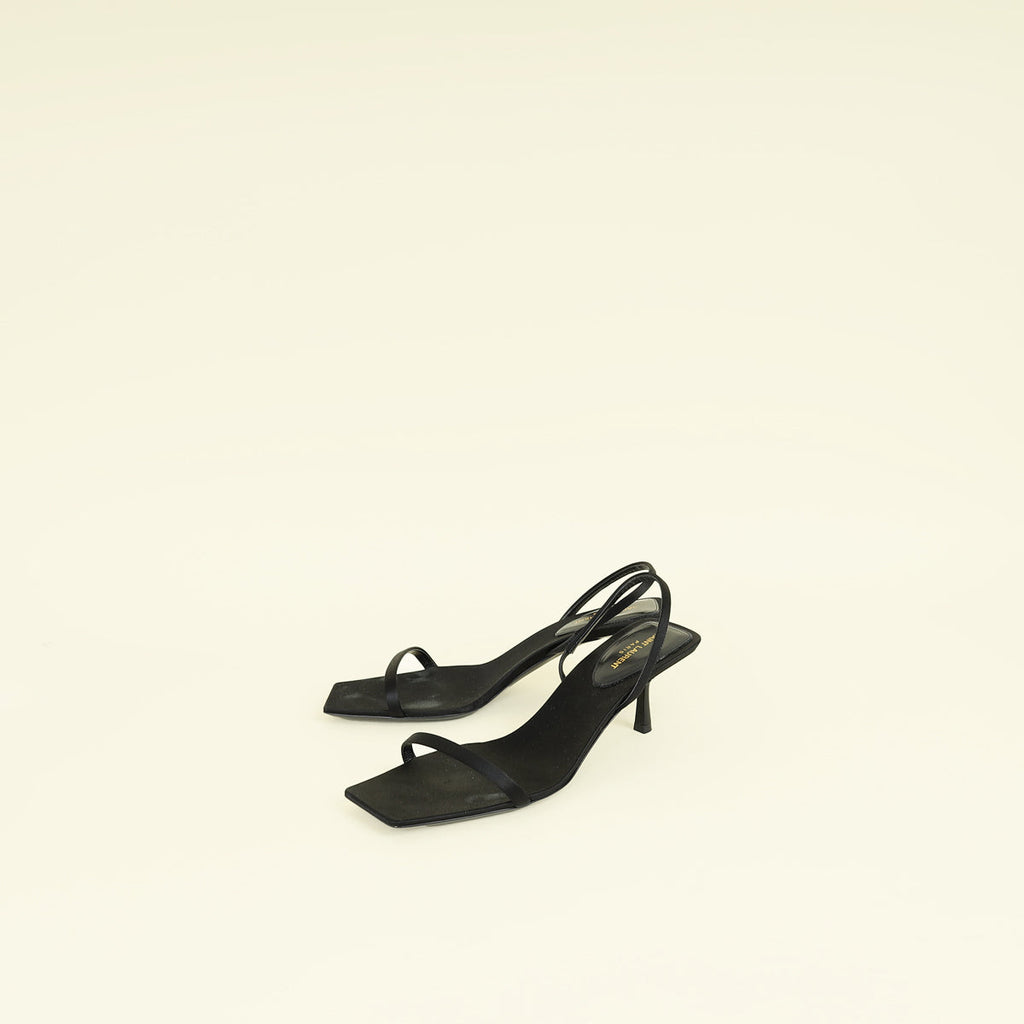 YSL Black Jaspe 55 Satin Sandal 38